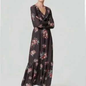 LOFT Black Floral Long Sleeve Dress Petite